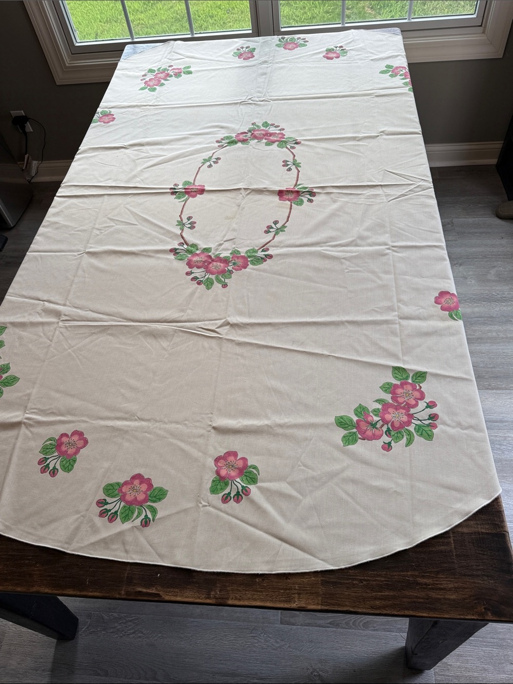 Vintage cottagecore pink floral dainty country cottage oval rectangle tablecloth